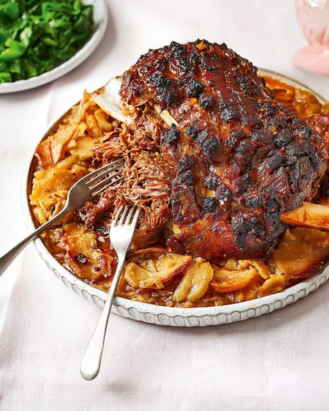 Roast mutton shoulder with roast potatoes Mutton Leg Roast Recipe, Roast Mutton, Easter Lunch Recipes, Easter Lamb Recipe, Sunday Roast Beef, Lamb Leg Recipes, Harissa Recipes, Slow Roast Lamb, Roast Lamb Leg