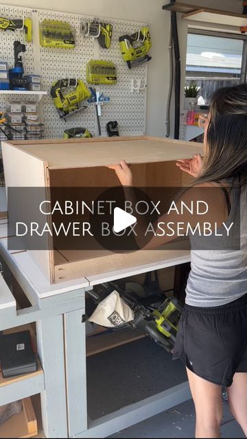 Natalie Park | DIY, Builds & Design on Instagram: "Boxes on boxes on boxes. Cabinets all start with boxes! 📦 

These office built-in lower cabinets are well underway and this is one way I like to make and assemble my cabinet carcasses as well as my drawers for undermount slides.

Which box assembly did you like better? Like, save, and follow for more DIY, tips, and tutorials! 😘
.
.
.
.
.
#cabinets #customcabinets #parkplaceabode #diyprojects #diyhome #homediy #homediyproject #homediyprojects #diyit #homerenovations #reelsofinsta #woodworking #workbench #womenwhobuild #ladieswhobuild" Cabinet Boxes Diy, Diy Kitchen Cabinets With Drawers, Diy Cabinet With Drawers, Cabinet Drawers Diy, Diy Drawers In Cabinets, Building Boxes Above Cabinets, Building A Drawer Cabinet, How To Make Drawers How To Build, Build Drawers In Cabinet