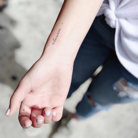 Small Script Tattoo Placement, Forearm Script Tattoo, Script Tattoo Placement, Word Tattoo Placements, Wrist Tattoos Quotes, Inner Wrist Tattoos, Wrist Tattoos Words, Small Wave Tattoo, Dainty Tattoo