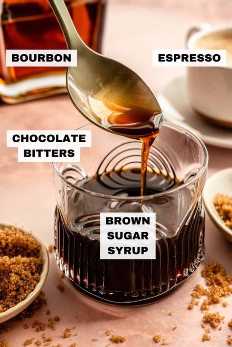 Bourbon Espresso Old Fashioned - The G & M Kitchen Old Fashioned Simple Syrup Recipe, Espresso Liqueur Recipe, Bar Drink Ideas, Pie Social, Fun Day Ideas, Cigars And Bourbon, Booze Recipes, Coffee Pie, Dutch Oven Recipe