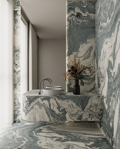 This breathtaking bathroom, crafted with ARCA’s Fantastico Arni Marble is a testament to sophisticated design. The striking interplay of colors and textures creates a truly unique space. #ARCAStone Available in the US. . . #architecture #interiordesign #luxuryinteriors #floridahomes #luxeinteriors #bathroomdesign #interiors #moderninteriors #luxurydesign #luxuryinteriors #powderroom #interiorinspiration #greenmarble Matte Marble Bathroom, Stone Toilet Design, All Marble Bathroom, Italian Marble Bathroom, Colorful Bathroom Design, Marble Powder Room, Oasis Bathroom, Marble Toilet, Marble Bathroom Design