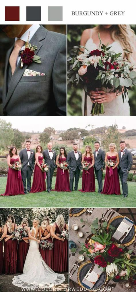 Burgundy And Grey Wedding, September Wedding Colors, Burgundy Wedding Theme, Wedding Theme Color Schemes, Gray Wedding Colors, Burgundy Wedding Colors, Fall Wedding Color Schemes, Wedding Color Pallet, Fall Wedding Color Palette