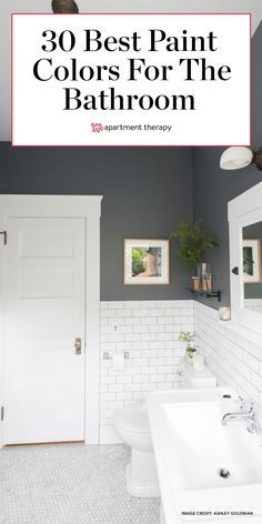 Modern Farmhouse Bathroom Black Hardware, 2023 Bathroom Inspiration, Colour Schemes For Small Bathrooms, Master Bath Wall Color Ideas, Primary Bath Paint Colors, Small Bathroom Remodel Colors, Dramatic Bathroom Colors, Paint Bathroom Door Ideas, Dramatic Small Bathrooms