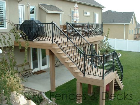 Deck With Stairs, Stairs Floor Plan, 2nd Story Deck, Patio Under Decks, Second Story Deck, Deck Remodel, Backyard Views, Flooring For Stairs, Patio Deck Designs