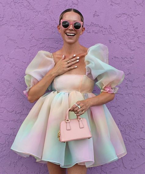 Selkie ™ on Instagram: “Wow, @blaireadiebee in the rainbow puff! It took me a really long time to get this rainbow print elegant and subtle as an opal, it’s…” Prom Event, Elegant Casual Dress, Mini Party Dress, Puff Dress, Short Puff Sleeve, Event Dress, Mini Party, Puffed Sleeves Dress, Mode Inspiration