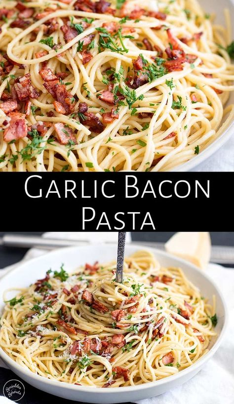 Garlic Bacon Pasta, Spaghetti With Bacon, Bacon Pasta Recipes, Pasta A La Carbonara, 5 Ingredient Dinners, Pasta Carbonara, Bacon Pasta, Pasta Dinner Recipes, Fettuccine Alfredo