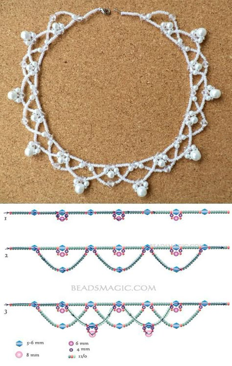 قلادات متدلية, Beaded Necklace Patterns, Beaded Necklace Diy, Beaded Jewelry Tutorials, Necklace Patterns, Handmade Jewelry Tutorials, Beaded Bracelet Patterns, Beaded Jewellery, Handmade Wire Jewelry