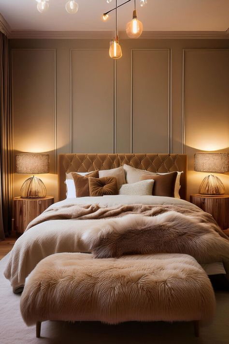 Transform your bedroom into a winter wonderland! ❄️✨ Discover cozy elements like plush blankets and warm lighting that will make your space inviting all season long. Click for more inspiration! #WinterDecor #CozyHome Cozy Winter Bedroom Ideas, Winter Bedroom Aesthetic, Cozy Winter Bedroom, Fall Cozy Home, Christmas Ideas For The Home, Layered Bedding, Summer Interior, Bedroom Ideas Romantic, Fall Bedroom Ideas