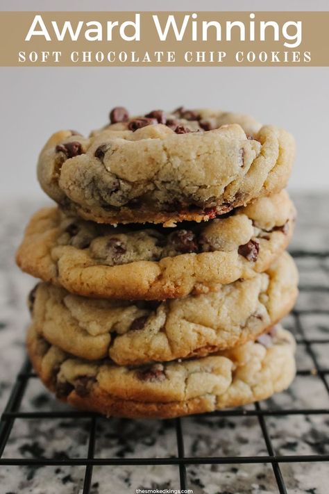 Delicious chocolate chip cookies on a cooling rack Sugar Spun Run Chocolate Chip Cookies, Chewy And Crunchy Chocolate Chip Cookies, Count Chocula Cookies, Hand Mixed Chocolate Chip Cookies, Best Peanut Butter Chocolate Chip Cookies Ever, Award Winning Baking Recipes, Think Chocolate Chip Cookies, Chocolate Chip Cookies Best Ever, Pinch Of Yum Chocolate Chip Cookies