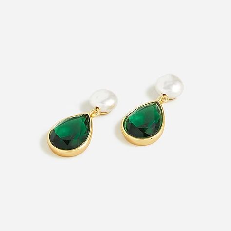 J.Crew: Freshwater Pearl And Crystal Teardrop Earrings For Women Crystal Teardrop Earrings, Emerald Crystal, Cathedral Wedding, Link Earrings, Rainbow Earrings, J Crew Jewelry, Jewelry Lookbook, Emerald Earrings, Jewelry Case