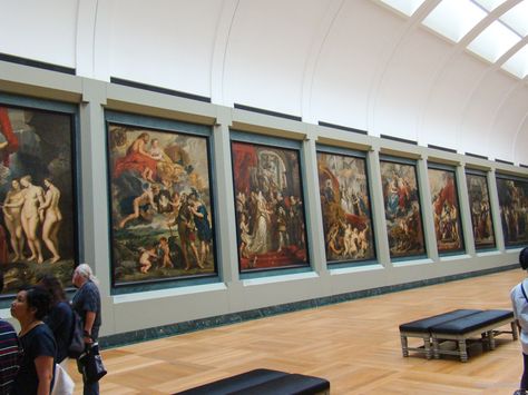 The Rubens Room showing the Marie de Medici Cycle, Peter Paul Rubens.  Saw this room in Paris, my overall memory was awe! Louvre Museum Art, Paris Art Painting, Art Painting Aesthetic, Room In Paris, Museum Louvre, Art Gallery Paris, Marie De Medici, Paul Rubens, Painting Aesthetic