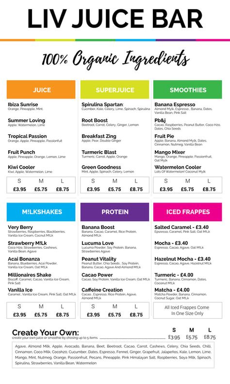 Juice Bar Menu Board, Juice Bar Menu Ideas, Juice Menu Design, Diy Acai Bowl Recipes, Juice Business Ideas, Smoothie Restaurant, Home Juice Bar, Juice Shop Ideas, Juice Bar Recipes