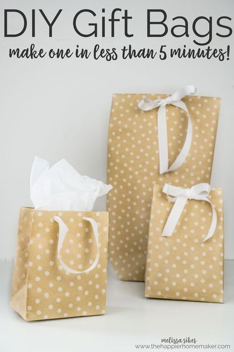 It's easy to make your own DIY Gift Bags in under 5 minutes using wrapping paper, tape and ribbon! Perfect for Christmas or wrapping oddly shaped presents! Diy Gift Bags From Wrapping Paper, Diy Gift Bags Paper, Diy Gift Bags, Homemade Gift Bags, How To Make A Gift Bag, Diy Christmas Paper, Diy Paper Bag, Wrapping Paper Crafts, Gift Bags Diy