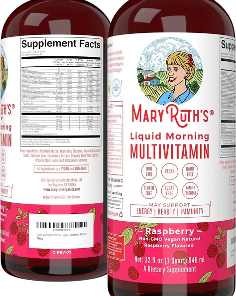 Multivitamin Multimineral for Women Men & Kids by MaryRuth's | No Added Sugar | Vegan Liquid Vitamins for Adults & Kids | Mens, Womens Multivitamin | Energy & Beauty Booster | Non-GMO | 32 Fl Oz Best Womens Multivitamin, Mary Ruth, Liquid Multivitamin, Cranberry Extract, Liquid Vitamins, Aloe Vera Extract, Vegetable Glycerin, Health Information, Hair Maintenance