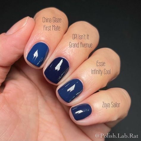 Essie Nail Polish Colors Blue, Essie Dark Blue Nail Polish, Essie Navy Blue Nail Polish, Deep Blue Gel Nails, Sns Navy Blue Nails, Navy Blue Squoval Nails, Navy Opi Gel Polish, Dark Blue Opi Gel Polish, Navy Blue Nails Opi Gel