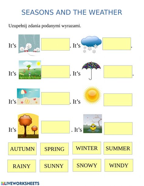 Seasons online activity for Grade 2. You can do the exercises online or download the worksheet as pdf. Season And Weather Worksheet, Weather And Seasons Activities, Weather And Seasons Worksheet, Season Worksheet, Worksheet For Class 2, Seasons Preschool, Teaching Weather, Seasons Worksheets, Weather Worksheets