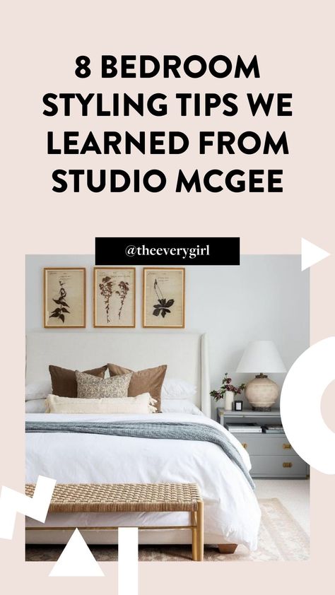 Studio Mcgee Spare Bedroom, Master Bedrooms Studio Mcgee, Mismatched Nightstand Lamps, Studio Mcgee Master Bedrooms, Bedroom Accent Chairs Master, One Night Stand Bedroom Ideas, Studio Mcgee Bedroom Ideas, How To Style A Nightstand Bedroom, Mismatched Accent Chairs