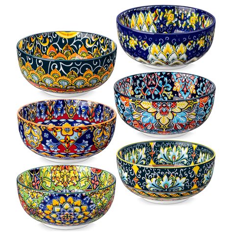 PRICES MAY VARY. 【Vibrant and Colorful Designs】Vancasso Bohemian style bowl set features a Bohemian pattern design on both the inside and outside, capturing the free spirit essence of Bohemian culture. The bright colors and artistic patterns evoke a sense of joy and positivity, making your dining experience full of vitality and happiness. 【Safety and Durable】 Our glazes are lead-free, meaning you will never have to worry about lead leaching into your body system and making you sick. This soup bo Ceramic Soup Bowls, Italian Bowl, Cottage House Designs, Bohemian Culture, Artistic Patterns, Colorful Bowls, Pasta Rice, Salad Pasta, Talavera Pottery