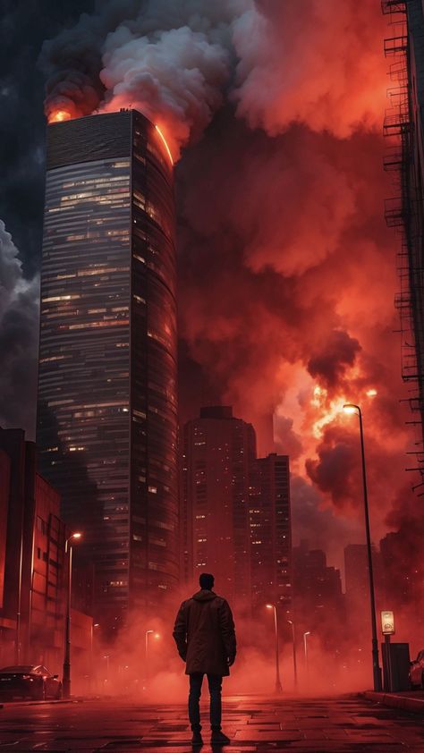 City In Flames Art, City On Fire Art, Building On Fire Aesthetic, Fire Apocalypse, Chaos Background, Apocalypse City, Chaos City, Wallpapers City, City Destruction