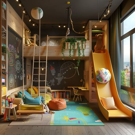 Kids Bedroom Playroom Combo, Brothers Playroom, Two Kids Room Design, Playroom Loft Ideas For Kids, 2 Kids Bedroom Ideas, Kids Playroom Ideas Small Space, Creative Bedroom Designs, Big Kids Playroom Ideas, Little Boy Room Ideas Toddlers