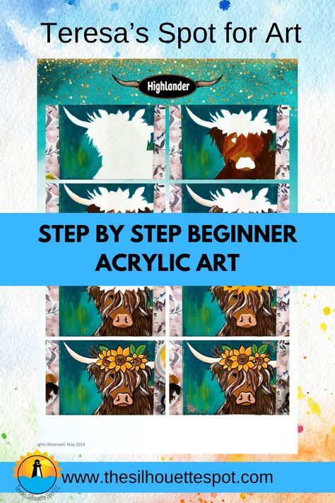 Learn how to paint an adoreable highland cow with a crown of flowers. Feel free to customize the colors in this acrylic painting. Check out the step by step video on Youtube. This beginner acrylic painting turorial is perfect for beginners. How To Paint A Highland Cow Step By Step, How To Paint A Cow, How To Paint A Highland Cow, Cow Canvas Painting Easy, Cow Canvas Painting, Beginner Acrylic Painting, Highlander Cow, Crown Of Flowers, Highland Cow Painting