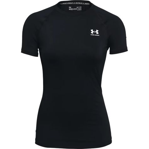 Under Armour HeatGear Compression Top. Tight compression fit is cool wear for your heated training. 4-way stretch moves with you. Mesh ventilation on the back and sides for increased air flow. Made with quick-drying sweat-wicking material. Polyester. Sport Shirt Women, Black Compression Shirt Women, Compression Shirt Under Armour, Under Armor Compression Shirt, Under Armour Shirts Women, Compression Shirt Outfit, Compression Shirts Women, Under Armour Clothes, Under Armour Compression Shirt