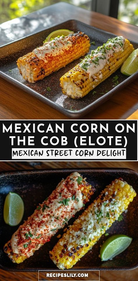 I can't get enough of this mouthwatering Mexican street corn, or elote! Grilled to perfection, it’s slathered in creamy sauces, and topped with tangy cheese and spices. Perfect for summer barbecues or a tasty snack any time! Recipe Mexican Street Corn, Elote Corn Recipe Air Fryer, Mexican Street Corn Sauce Recipe, Best Street Corn Recipe, Joanna Gaines Street Corn, Mexican Corn For Tacos, Corn On The Cob Elote, Recipe For Street Corn, Mexican Street Corn Oven Roasted