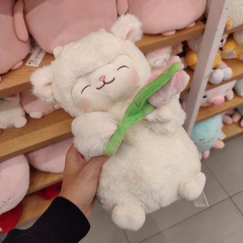 Miniso Plushies Lamb With Tulip, Miniso Plushies, Lamb Plushie, Teddy Bear Wallpaper, Cute Lamb, Cute Squishies, Cute Plushies, Cuddle Buddy, Kawaii Plushies