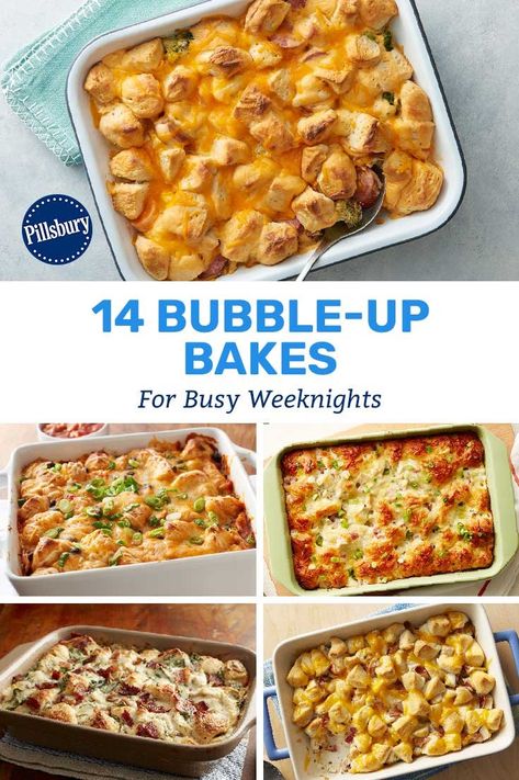 Pillsbury™ Biscuits are so versatile! These bubble-up bakes have all the savory flavor profiles your family loves. Bubble Up Bakes Dinners, Bubble Bake Recipes Biscuits, Easy Dinner Recipes Biscuit, Dinner Ideas Using Canned Biscuits, Biscuit Dinner Recipes Pillsbury, Supper With Biscuits, Casserole With Canned Biscuits, Beef Bubble Up Recipes, Dinner Ideas Using Biscuits