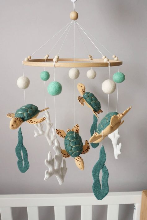 Turtle Nursery Theme, Ocean Baby Rooms, Sea Turtle Nursery, Sea Mobile, Turtle Nursery, Ocean Themed Nursery, Sea Nursery, Baby Nursery Inspiration, Baby Room Themes