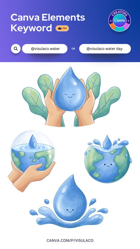 Use World water day illustration canva elements for your next design in Canva! Free to use for Canva Pro subscribers. Find using keyword | #canva #elements #keyword #canvaelements #canvaelementskeyword #design #graphic Canva Elements Keyword Social Media, Water Canva Element, Canvas Poster Design, Canva Free Elements Keyword, Elemen Canva Free, Canva Graphics Design, Canva Elements Keyword Free, Canva Elements Free, Canva Posters