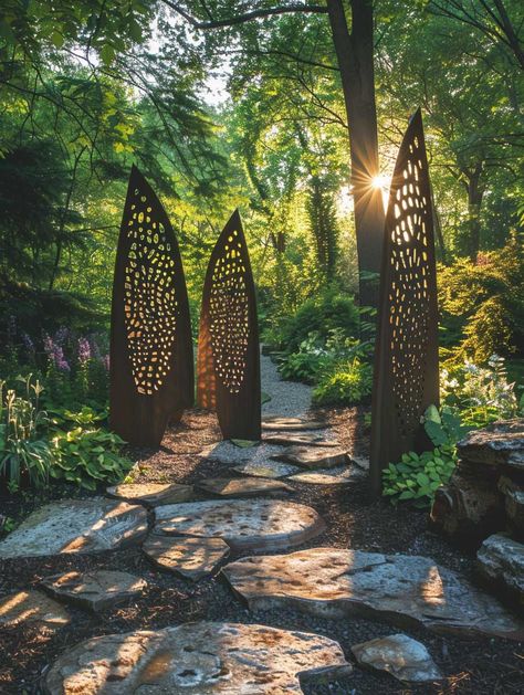 Large Metal Yard Art, Outdoor Sculpture Art, Modern Landscaping Design, Metal Garden Sculpture Ideas, Art In The Garden, Landscape Sculpture Art, Outdoor Sculpture Ideas, Landscaping Sculptures, Diy Garden Sculpture Ideas