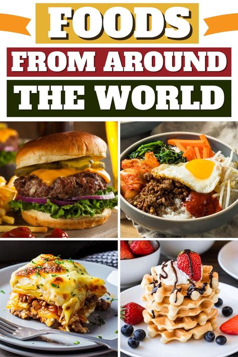 Devour your foodie bucket list with these traditional foods from around the world. Visit everywhere from England to Thailand with these easy and tasty meals. Food Culture Around The Worlds, International Party Food, Around The World Dinner Ideas, Dinner Around The World Ideas, Around The World Dinner Party, Around The World Food Ideas For Party, Around The World Party Food, International Food Party, Cultural Meals