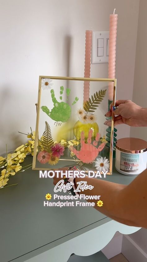 Kayzie Weedman - Working Mom | Lifestyle | Family | Let’s make some Mother’s Day crafts with my toddlers 🌼🌸🌷 we made these DIY pressed floral handprint frames from scratch and we had so much… | Instagram Family Handprint Craft, Pressed Flower Handprint Frame, Diy Gifts From Kids, Grandparent Gifts Diy, Kids Art Gifts, Pressed Floral, Frame Kids Art, Mom Lifestyle, Crafty Mom