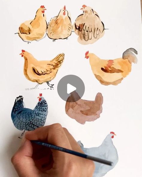 728 likes, 76 comments - roenart op March 29, 2020: "🐔🐔🐔Just for fun! Super quick #happyhen sketches. 😅My second time lapse attempt ever and I stopped it too early 🙈 I go back and add more...". Watercolour Chickens Hens, Chicken Watercolour Painting, Painting Chickens Simple, Watercolor Chickens Easy, How To Draw A Chicken, Watercolour Chicken, Chicken Painting Easy, Cute Chicken Drawing, Chicken Sketch