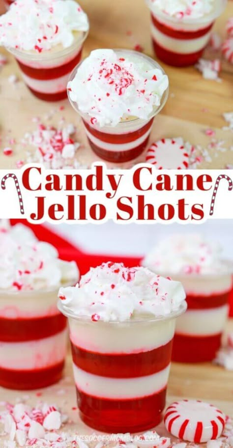 Red And White Cocktails, Christmas Cookie Jello Shots, Red And White Jello Shots, White Jello Shots, Christmas Adult Party, Red And White Christmas Party, Grinch Jello, Alabama Tailgate, Winter Snacks