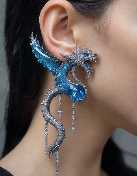 Silver Dragon Jewelry, Dragon Earring, Jewelry Modeling, Fantasy Jewelry Magic, Dragon Accessories, Best Couple Tattoos, Silver Jewellry, Jewelry Rings Unique, Dragon Earrings