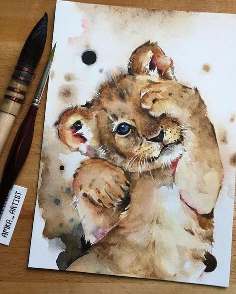 Lion Painting, Lion Cub, Lion Art, Watercolor Art Lessons, Arte Sketchbook, Painting Art Projects, Cutest Animals, The Lion King, Watercolor Animals