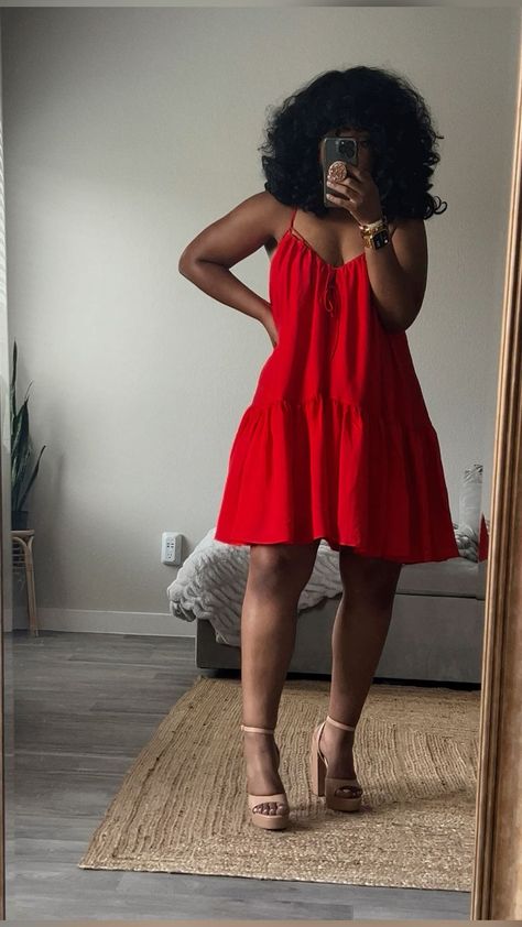 Cute And Flirty Outfits, Wine Festival Outfit Black Women, Hot Summer Outfits Casual, Date Outfits Women, Summer Date Outfit, Red Dress Aesthetic, Summer Casual Dresses, Red Summer Dress, Outfit Black Women