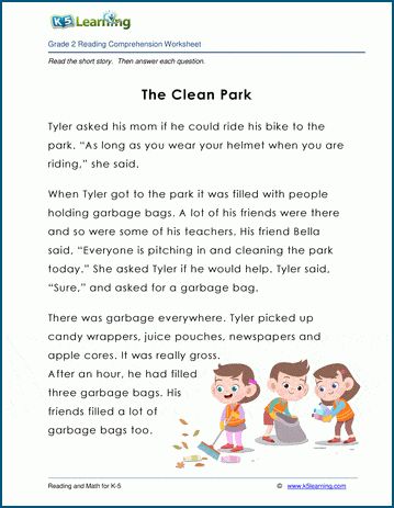 "The Clean Park" - a short story for kids. Fiction, 200 words. The story is followed by a reading comprehension worksheet. Free reading practice and comprehension exercises from K5 Learning; no login required. 2nd Grade Short Stories, Comprehension For Grade 1, Park Reading, Short Story For Kids, Unseen Passage, Phonics Reading Passages, Reading Comprehension For Kids, Teaching Reading Comprehension, English Stories For Kids