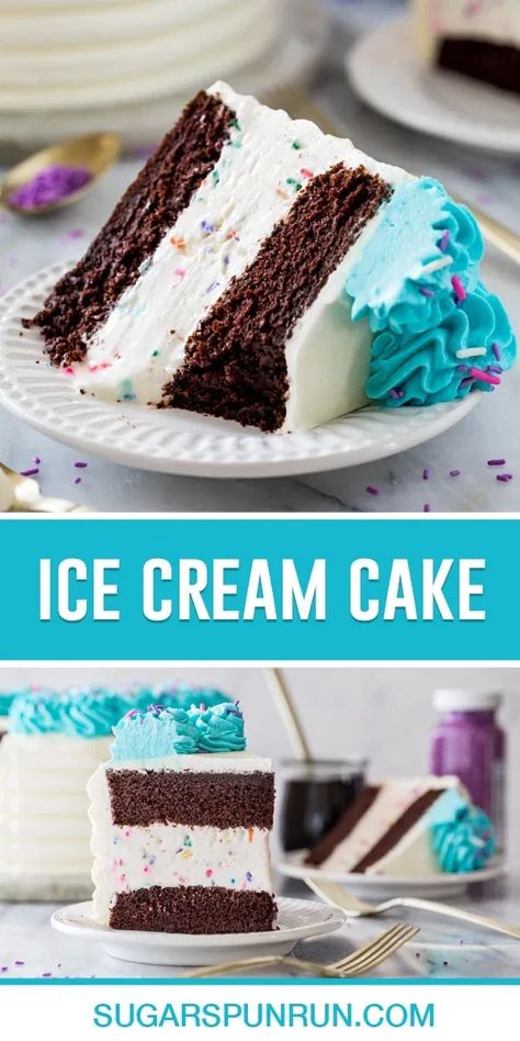 Ice Cream Cake Recipe Homemade, Ice Cream Cake Birthday, Dq Ice Cream Cake, Layered Ice Cream Cake, Make Ice Cream Cake, Diy Ice Cream Cake, Fudgy Chocolate Cake, Sugar Spun Run, Easy Ice Cream Cake