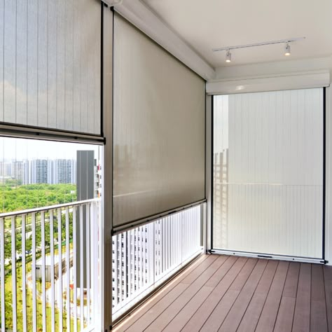 Balcony Shed Ideas, Balcony Blinds Ideas, Balcony Shade Ideas Apartment, Balcony Curtain Ideas, Balcony Rain Protection Ideas, Blinds For Balcony, Balcony Blinds, Ziptrak Blinds, Dream Balcony