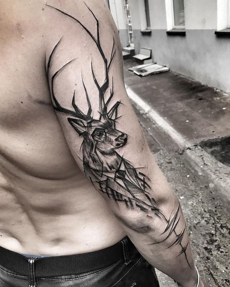 Tattoo Crane, Antler Tattoos, Antler Tattoo, Deer Skull Tattoos, Herren Hand Tattoos, Deer Tattoo Designs, Tattoos Masculinas, Stag Tattoo, Hunting Tattoos