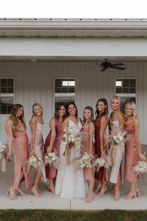 Pink mismatches Bridesmaid dress Rustic Pink Bridesmaid Dresses, Bridesmaid Light Pink Dresses, June Wedding Colors Bridesmaid Dress, Rusty Pink Bridesmaid Dresses, Peachy Pink Bridesmaid Dresses, Silk Pink Bridesmaid Dresses, Different Dresses Bridesmaids, Blush Wedding Dress With Bridesmaids, Champagne And Pink Bridesmaid Dresses