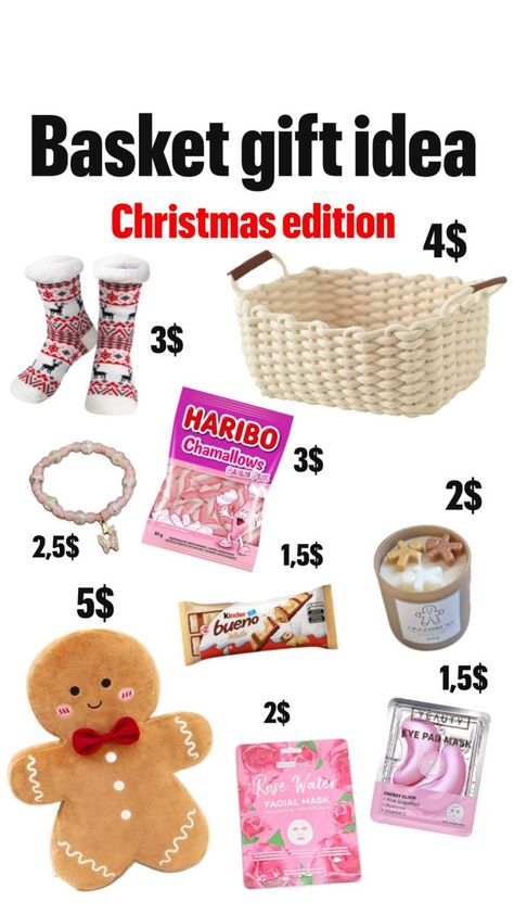 Christmas Gift Baskets Under $20, Christmas Gift Baskets Cheap, Christmas Bag Gift Ideas, Cute Christmas Gifts For Best Friends Cheap, Things To Get Mum For Christmas, December Gift Basket Ideas, Brrr Basket Ideas For Best Friends, Christmas Wishlist Ideas Cheap, Mini Christmas Baskets Diy Gifts