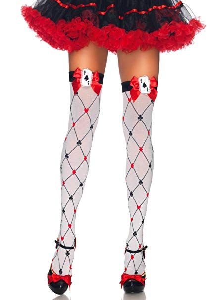 Leg Avenue Women's Woven Diamond Card Suit Thighs Highs, White/Red/Black, One Size Diamond Card, Diamond Tights, White Thigh Highs, Black White Outfit, Unique Socks, Red Card, Leg Avenue, Woman Weaving, Red Diamond