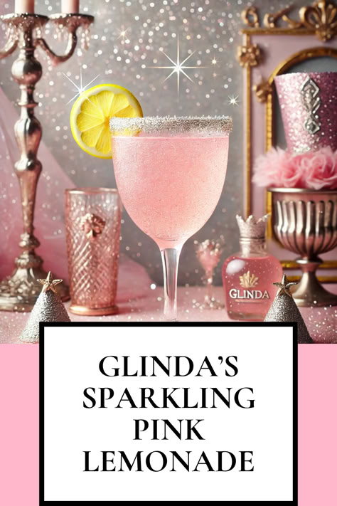 Ingredients: 1 cup sparkling pink lemonade 1/2 teaspoon elderflower syrup 1 pinch edible glitter Lemon slice for garnish  Instructions: Pour sparkling pink lemonade into a tall, elegant glass. Add the elderflower syrup and gently stir to combine. Sprinkle a pinch of edible glitter on top for sparkle. Garnish with a slice of lemon on the rim and serve immediately. Sparkling Pink Punch, Broadway Themed Cocktails, Cupcakes And Cocktails Party Ideas, Glitter Pink Lemonade, Wicked Movie Drinks, Fairy Themed Drinks, Pink Edible Glitter Drink, Pink Non Alcoholic Drinks For Parties, Edible Glitter Drinks For Kids