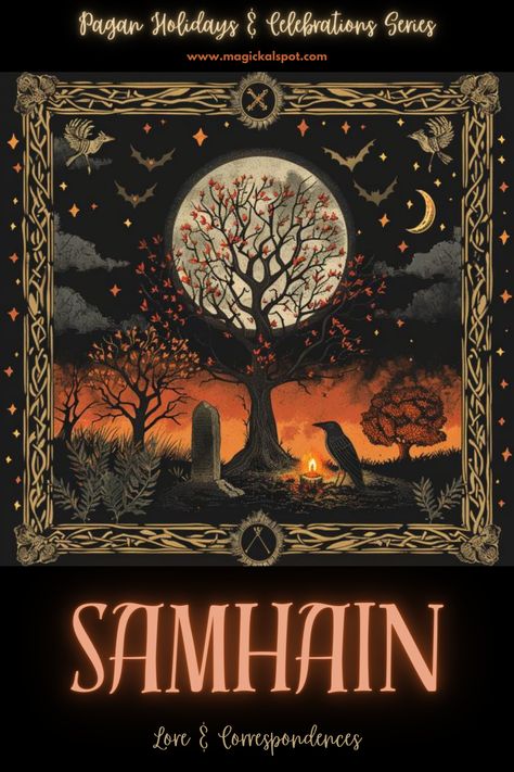 Unveil the veil with 'Celebrating Samhain: Lore & Correspondences' 🎃🌌. Dive deep into the ancient roots of Halloween, honoring ancestors, and the thinning veil between worlds. Discover correspondences and traditions to connect with this powerful time of reflection and renewal. Perfect for those embracing the mystical energy of Samhain. 🕯️✨ #SamhainSpirits #WitchsNewYear Celebrating Samhain, Samhain Aesthetic, Honoring Ancestors, Pagan Samhain, Samhain Art, Happy Samhain, Bulgarian Architecture, Samhain Traditions, Pagan Calendar