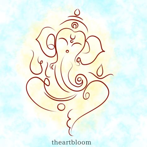 Ganesh Ji Simple Drawing, Ganesh Line Drawing, Ganesha Line Drawing, Ganesh Line Art, Ganesha Line Art, Ganesh Tattoos, Ganesha Illustration, Brown Widget, Floral Illustration Vintage