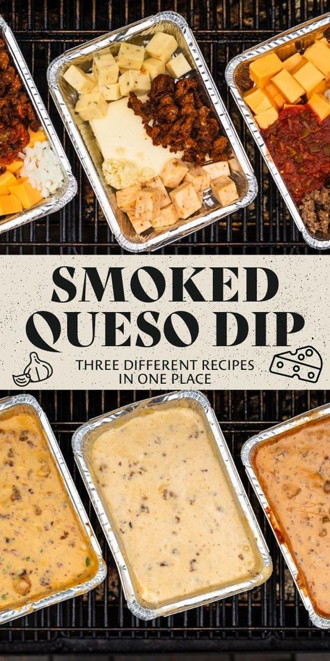 Feb 15, 2024 - Discover the ultimate guide to Smoked Queso Dip with three mouthwatering variations. Make your next gathering a cheesy, smoky success! Smoked Queso Dip With Sausage, Tailgate Queso Dip, Making Queso Dip, Smoked Queso Dip Crockpot, Velveeta Smoked Queso Dip, Smoked Queso With Steak Bites, Bbq Queso Dip, Smoked Meals For A Crowd, Smoked Steak Queso Dip